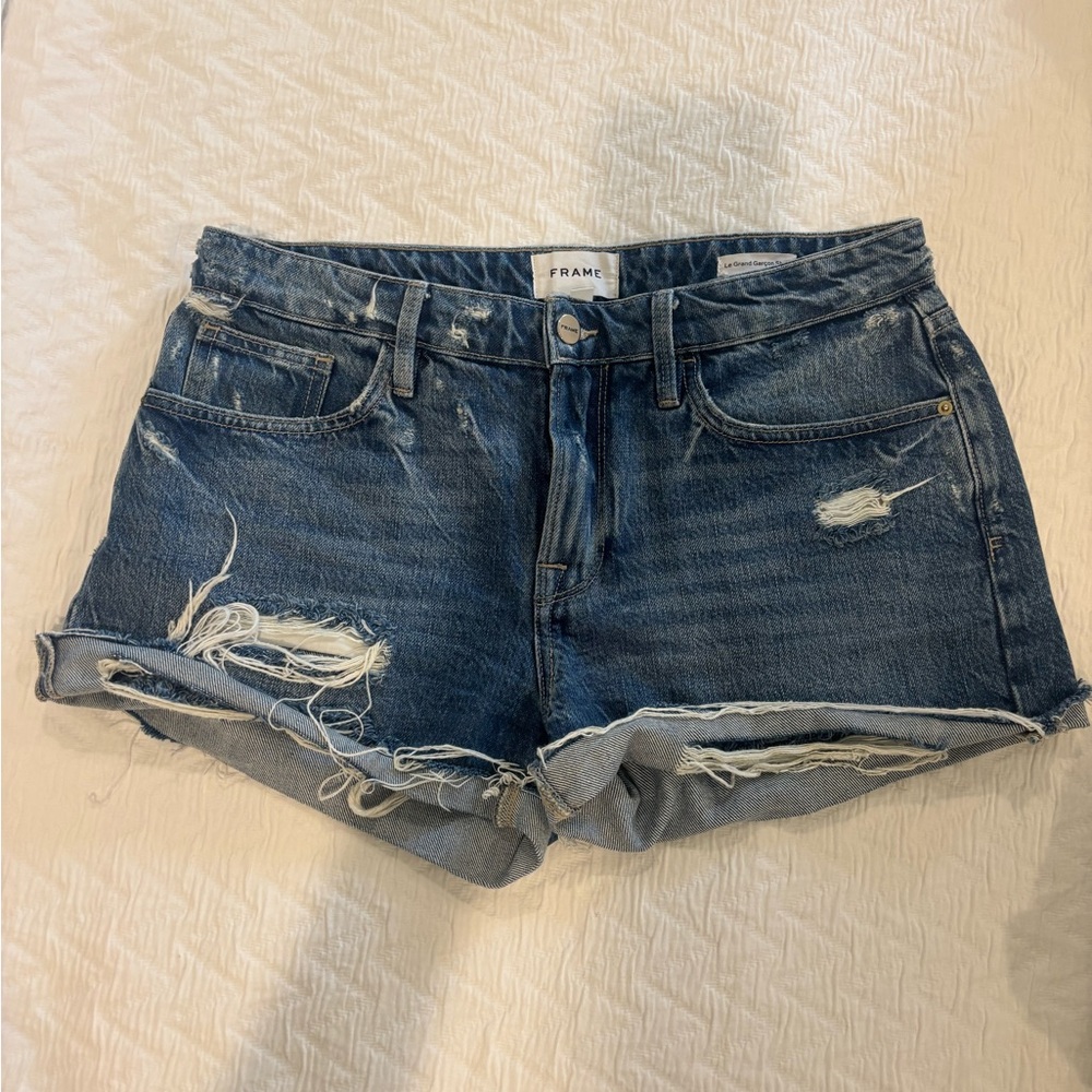 Frame Denim Women's Ripped Jean Shorts - Dark Blue